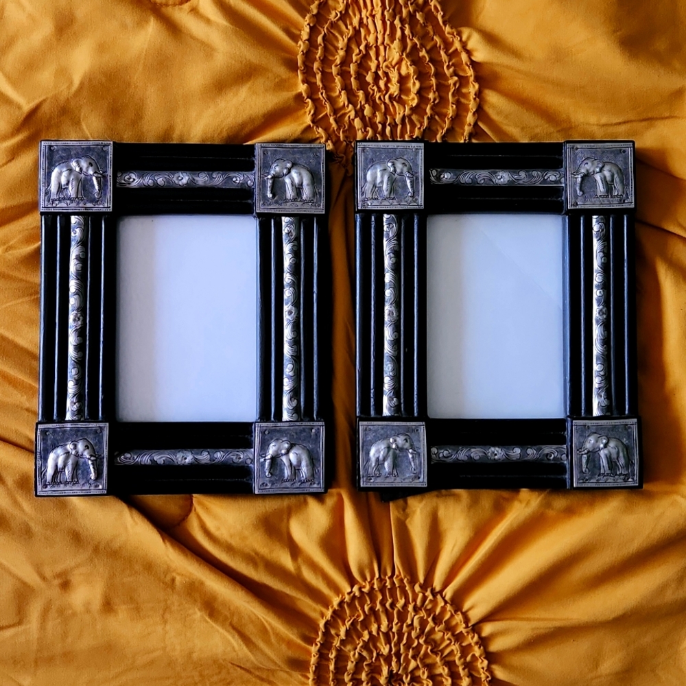 Two 3"x5" silver elephant frames